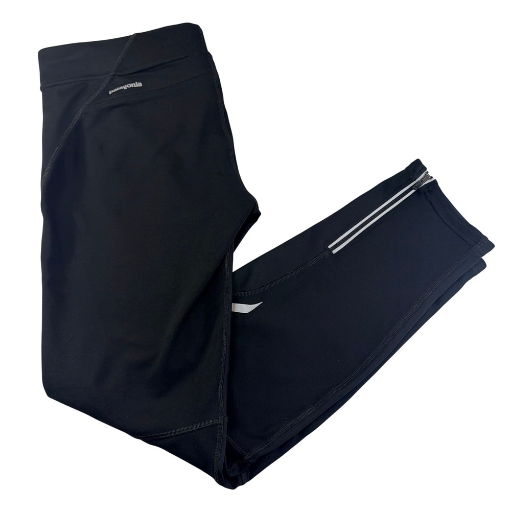 Patagonia Running Leggings Womens M Black Reflective Ankle Zip Athletic Gorpcore